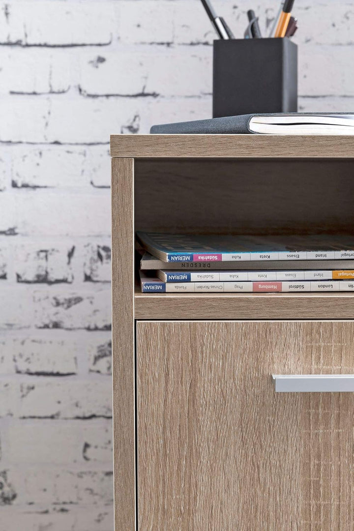 KADIMA DESIGN Rollcontainer OSSOLA: Weiss/Sonoma, 2 Türfächer, Ablagefach, Rollen mit Bremsen, Melam