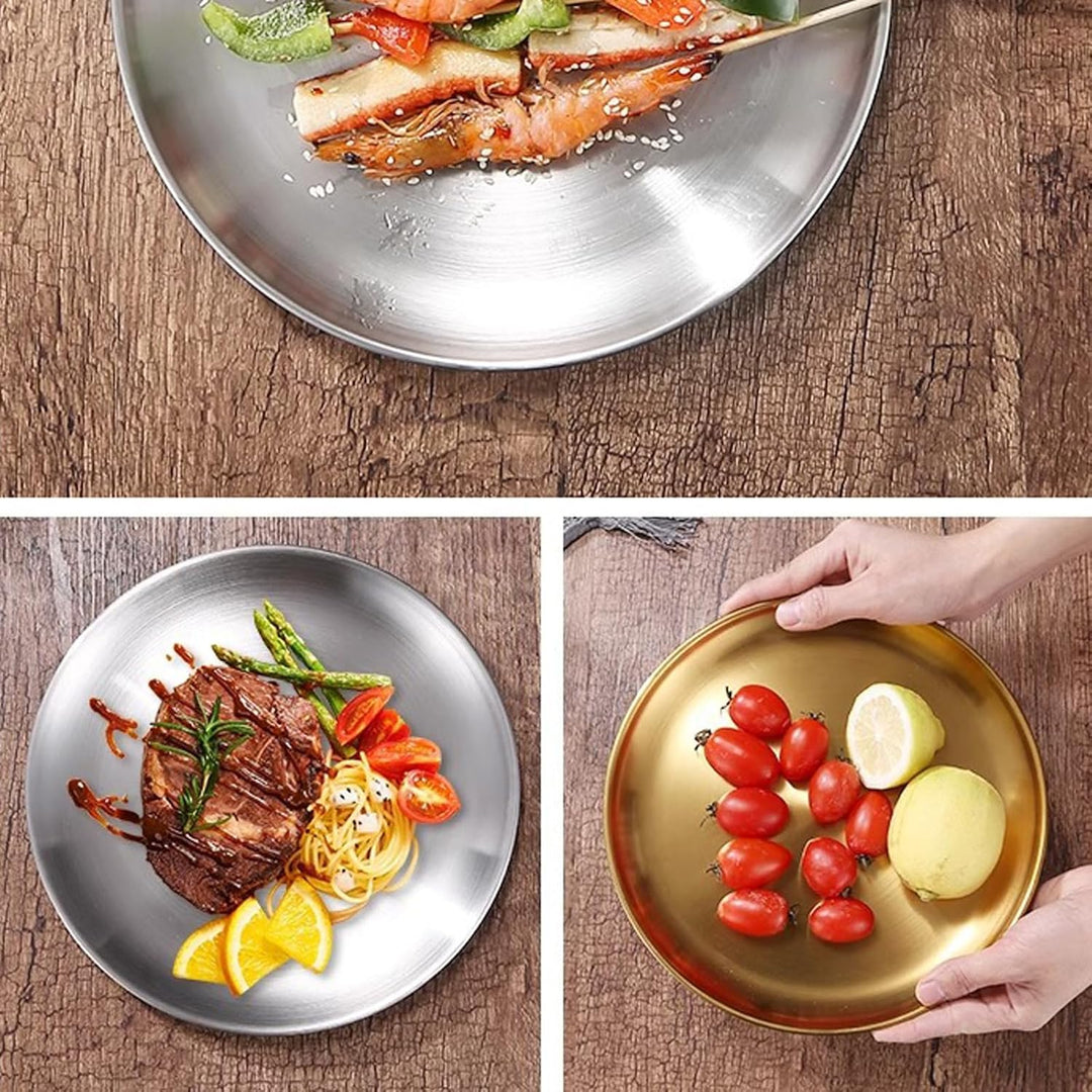 JMYDecor 5 Stück runde Edelstahlteller, tragbares Geschirr Set für Outdoor Camping, Wandern, Picknic