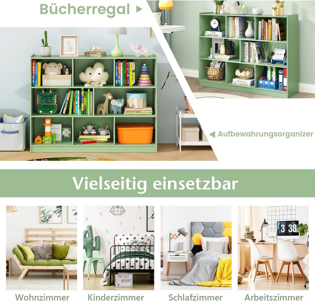 COSTWAY Bücherregal mit 2 grossen Fächern und 6 kleinen Fächern, Aufbewahrungsregal Spielzeugregal H