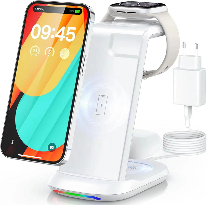 3 in 1 Ladestation iWatch und iPhone, Wireless Charger mit 18W Fast-Charging für iPhone 14/13/12/11