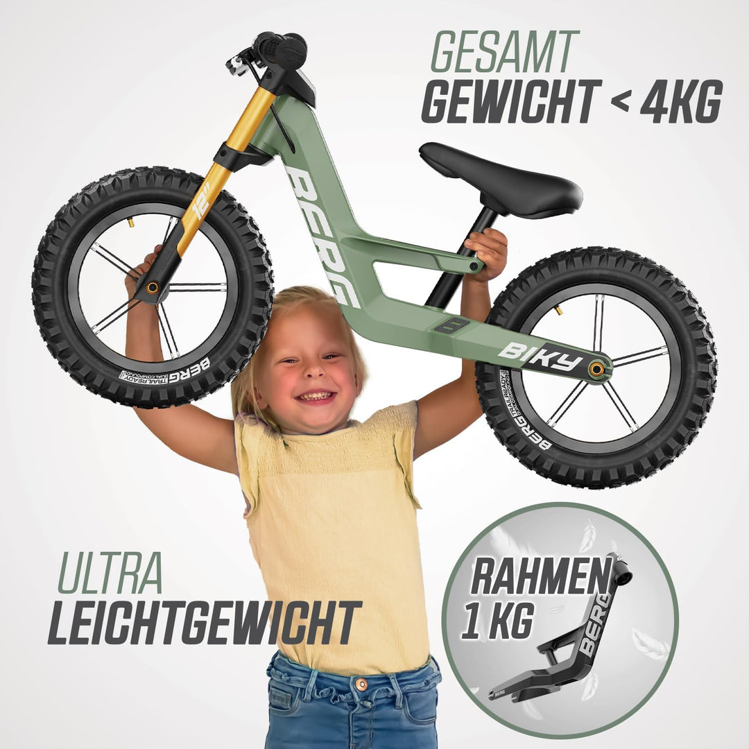 BERG Biky Cross Laufrad | ab 2 Jahren | 12 Zoll | Kinder Laufrad mit Handbremse | Luftreifen | Höhen
