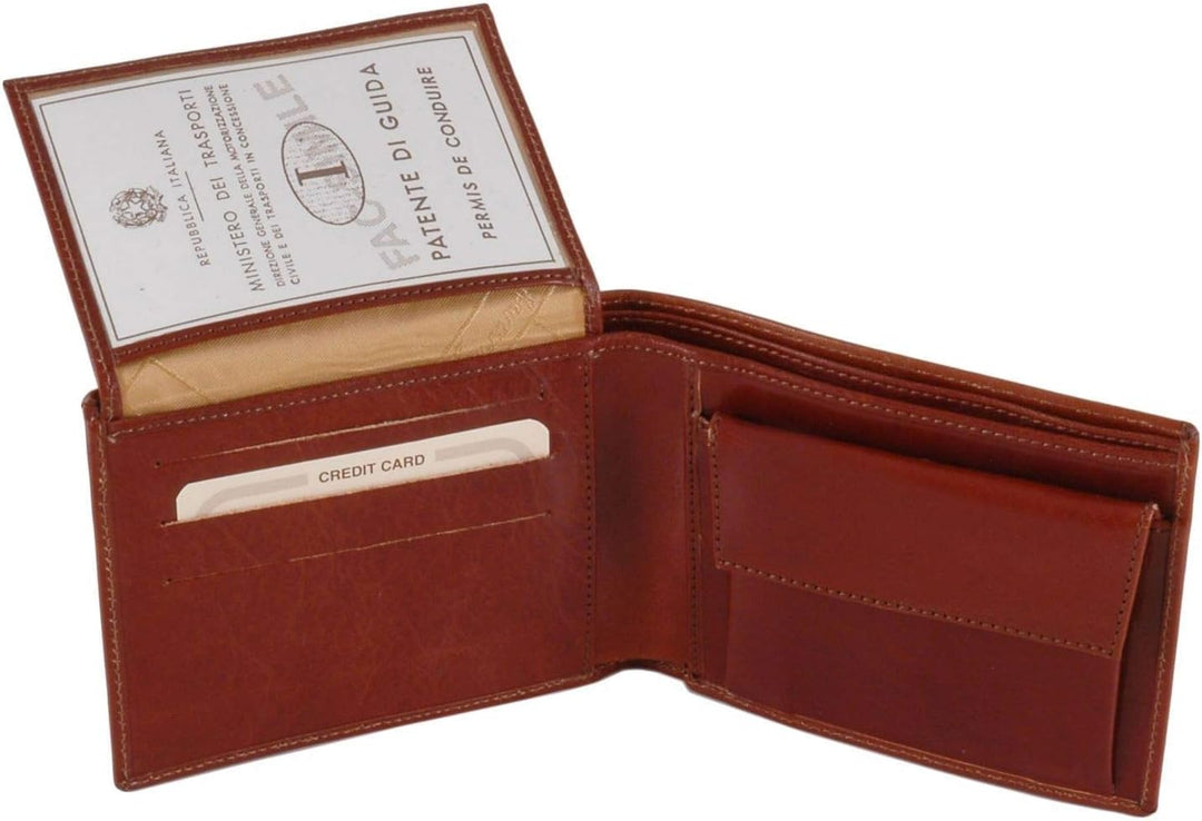 Tuscany Leather Exklusive Herren Brieftasche aus Leder mit 2 Scheinfächern und Münzfach Braun, Braun