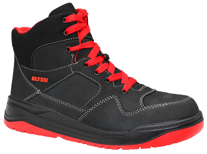 ELTEN Sicherheitsschuhe MAVERICK black-red Mid ESD S3, Damen und Herren, Leder, Stahlkappe, leicht,