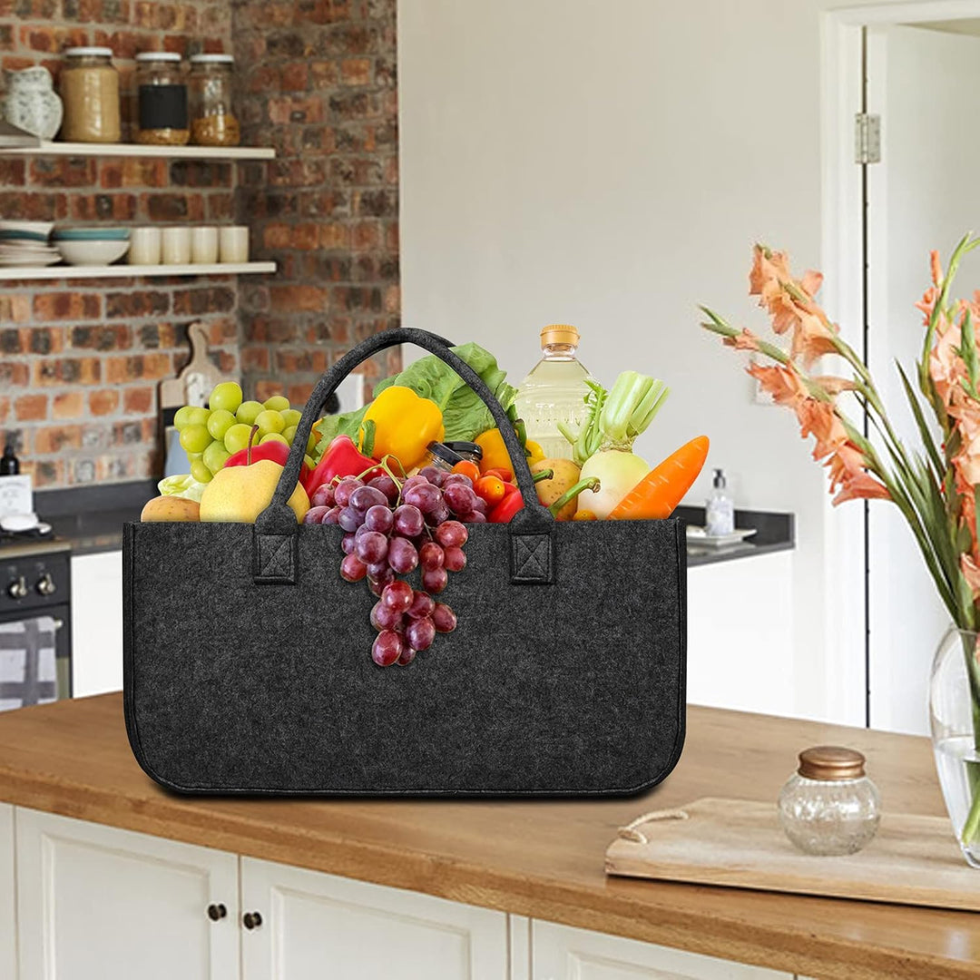 4 Stück Filz Holzkörbe Tragbare Kaminholztasche mit Griff Faltbare Kaminholzkörbe Innen & Aussen 30L