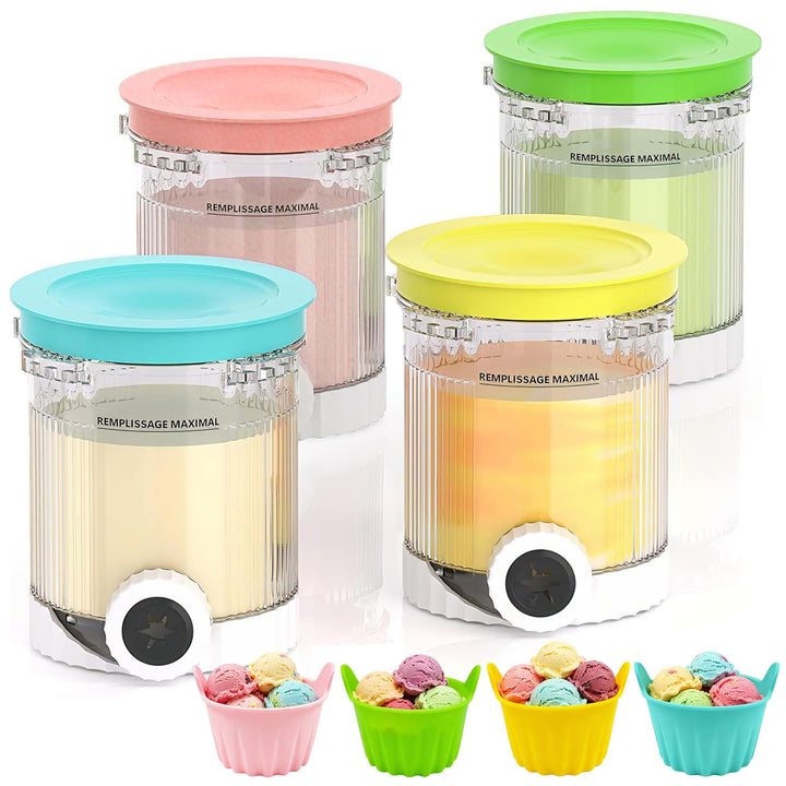 4 Stück Behälter für Ninja Swirl CREAMi + Silikon-Dessertbecher,Ersatz Pints mit Deckel für Ninja NC