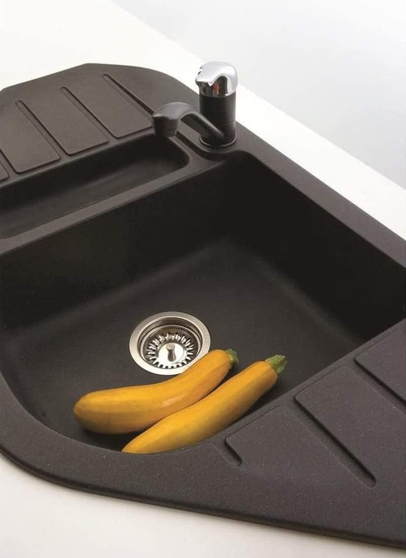 VBChome Spülbecken 90x50 cm Schwarz Granit 1,5 Becken 1,5 Abtropffläche Einbauspüle gesprenelt Ecksp