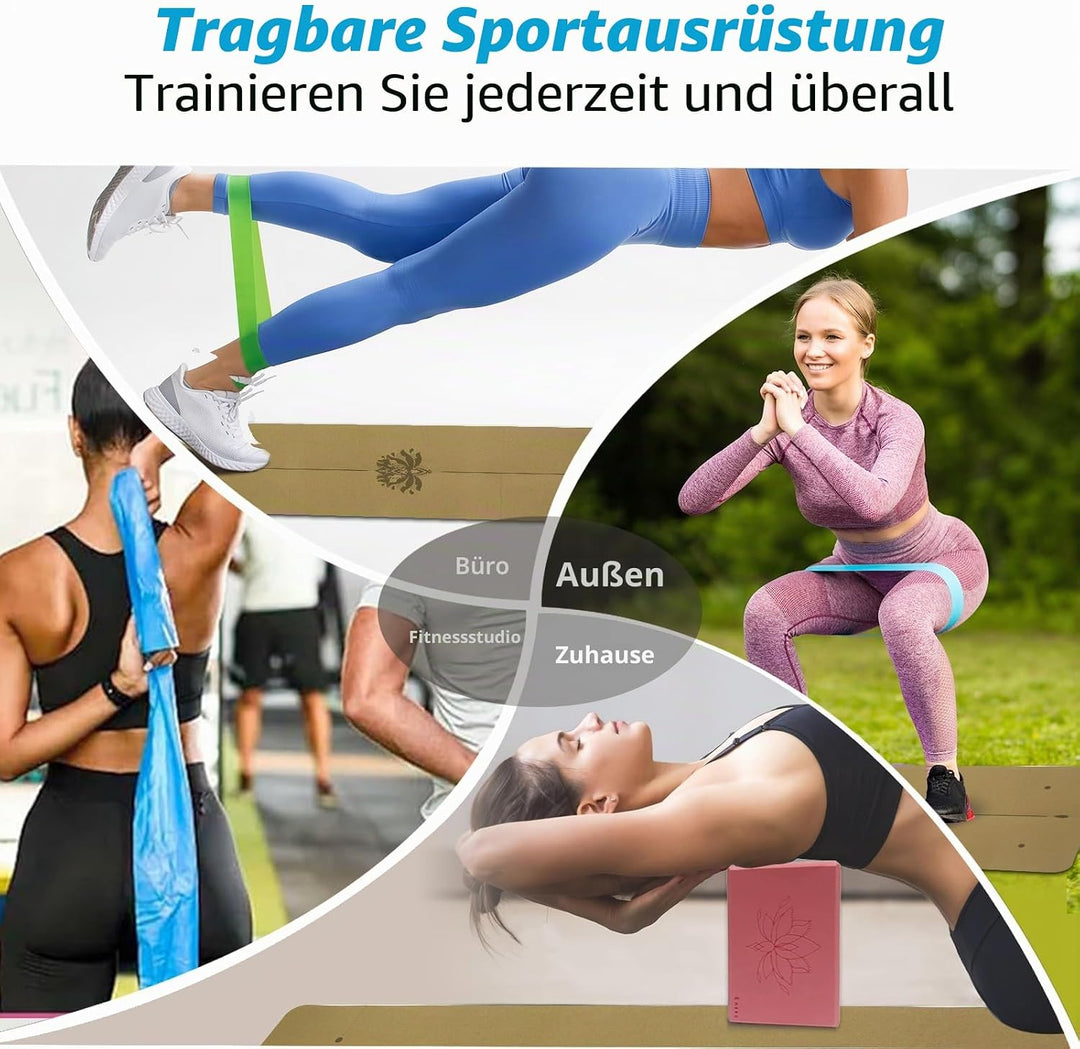 Yoga Matte Strater Set Blöcke Gürtel Springseil Widerstand Band Widerstand Schleife 7-in-1 Cork 4mm,
