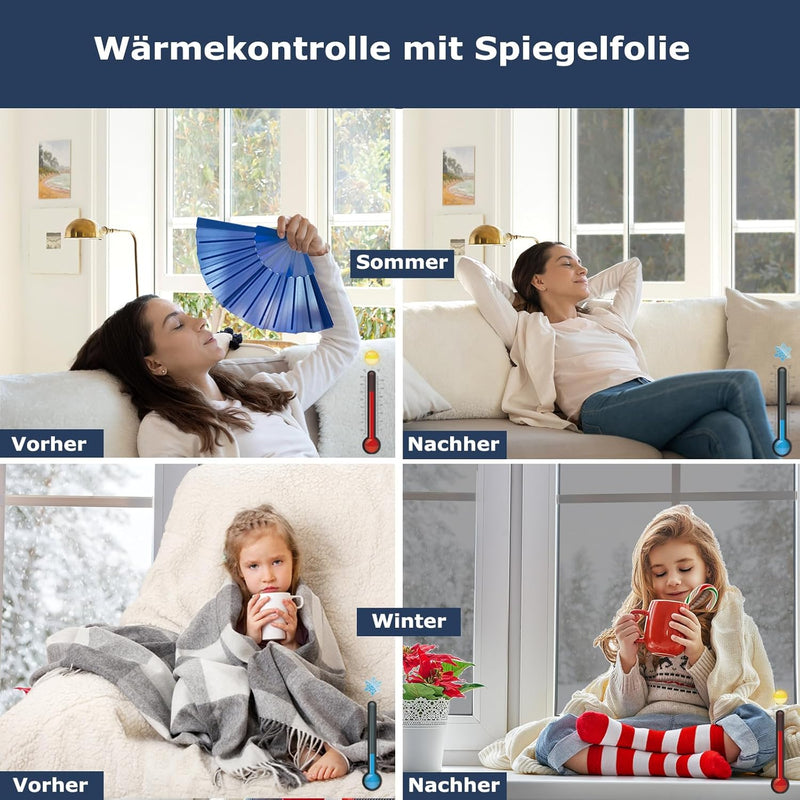 Spiegelfolie Fenster Sichtschutz Selbstklebend Fensterfolie Wärmeisolierung Reflektierende Dachfenst