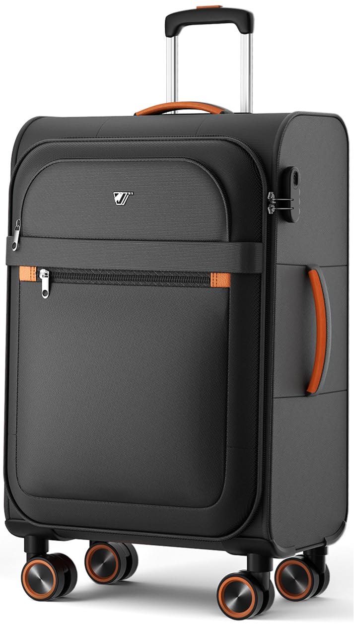 Weichschalenkoffer mittelgross 66x44x28cm - Stoff Koffer Trolley - Leicht Reisekoffer mit 4 Rollen &