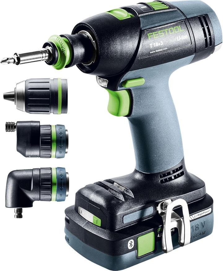 Festool Akku-Bohrschrauber T 18+3 HPC 4,0 I-Set (mit Akkupacks, Schnellladegerät, Werkzeugfutter, Sc