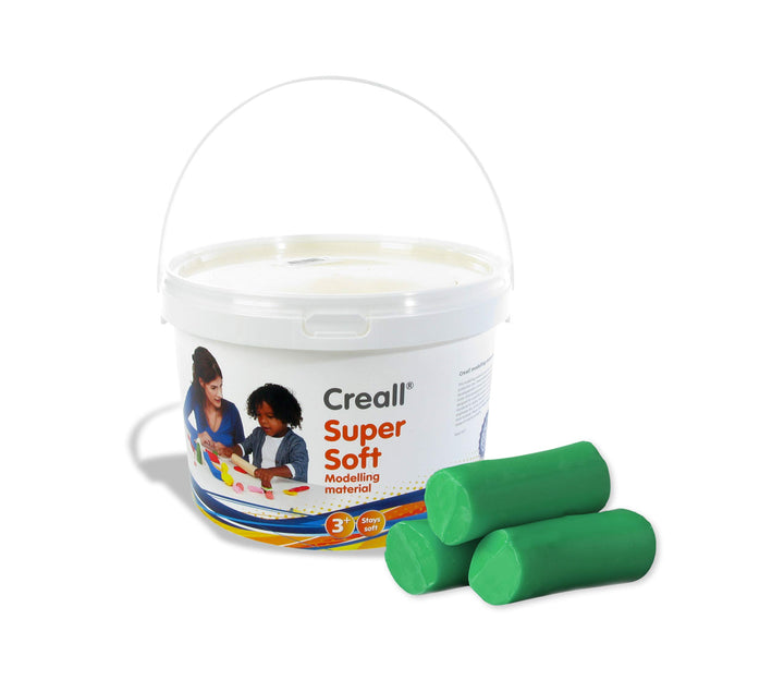 Creall Supersoft Knetmasse Grün, 1750g Eimer | Superweiche, dauerhafte Modelliermasse | Auf Wachsbas