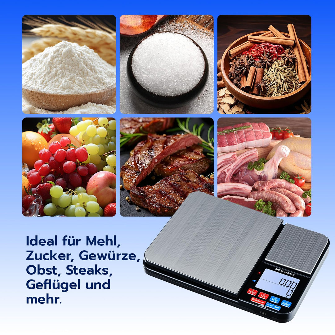 Mcbazel Digitale Küchenwaage mit Doppelplattform, Wiederaufladbare Präzisionswaage 10kg/1g & 500g/0.
