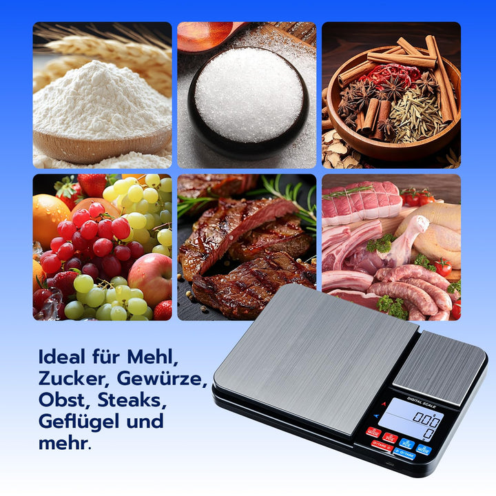Mcbazel Digitale Küchenwaage mit Doppelplattform, Wiederaufladbare Präzisionswaage 10kg/1g & 500g/0.