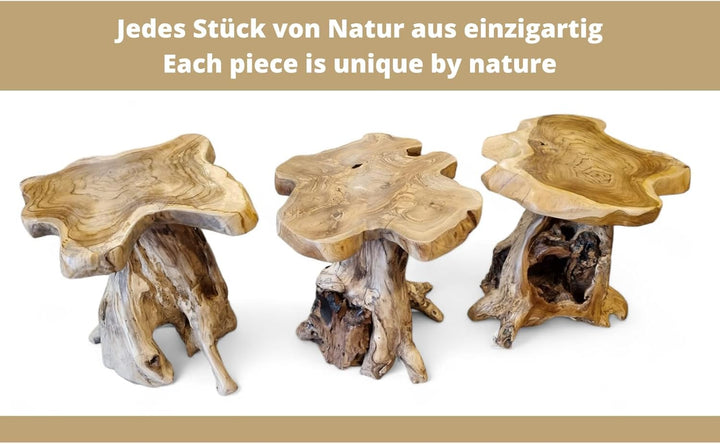 Kinaree Holz Beistelltisch ALOR Setar - Durchmesser ca. 50-55cm Beistelltisch aus Teak Massivholz in