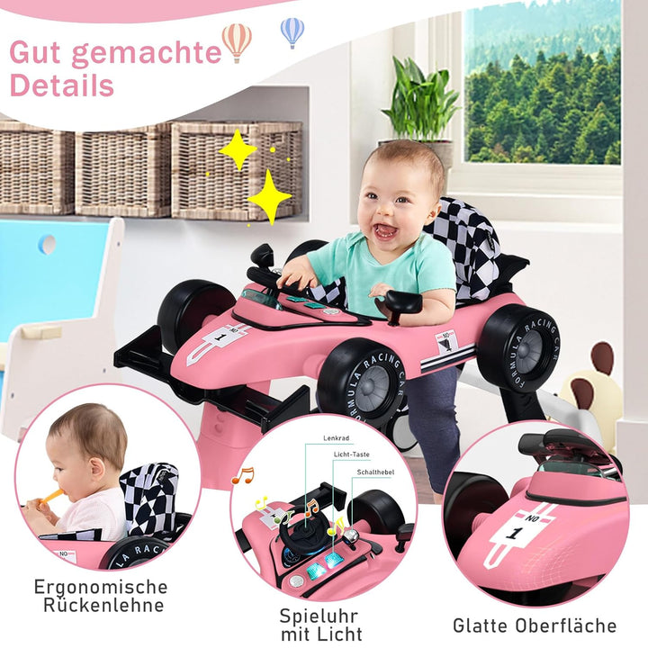 GOPLUS 4 in 1 Baby Lauflernhilfe, Lauflernwagen höhenverstellbar mit Licht &amp; Musik, Baby Walker Auto