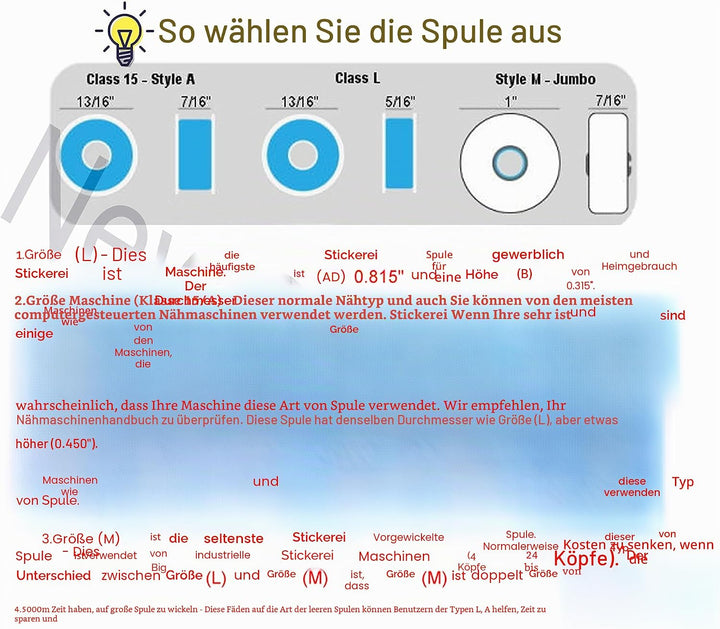 New brothread 144pcs Weiss 70D/2 (60WT) Bobbin Thread Vorgewickelten Spulen Unterfaden Kunststoff Gr