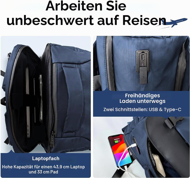 NANDADEVI Rucksack Herren, 40l, grosser, robuster, wasserabweisender Wanderrucksack mit Trocken- und