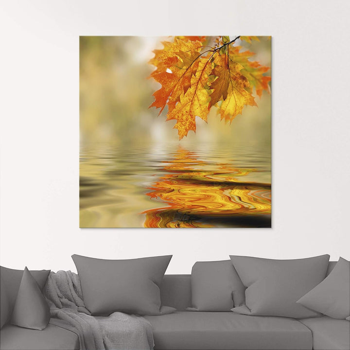 ARTland Glasbilder Wandbild Glas Bild einteilig 50x50 cm Quadratisch Natur Landschaft Wald See Blätt