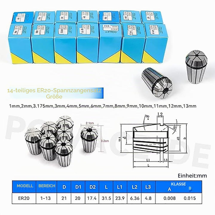 RATTMMOTOR 2.2kW 220V Luftgekühlten Spindelmotor mit 14 Stück ER20 Spannzange und 2.2kW 220V VFD Fre