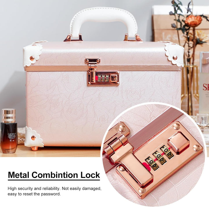 urecity Vintage Leder Kosmetikkoffer mit Spiegel - Hartschale Schminkkoffer für Damen, Reise Make-up