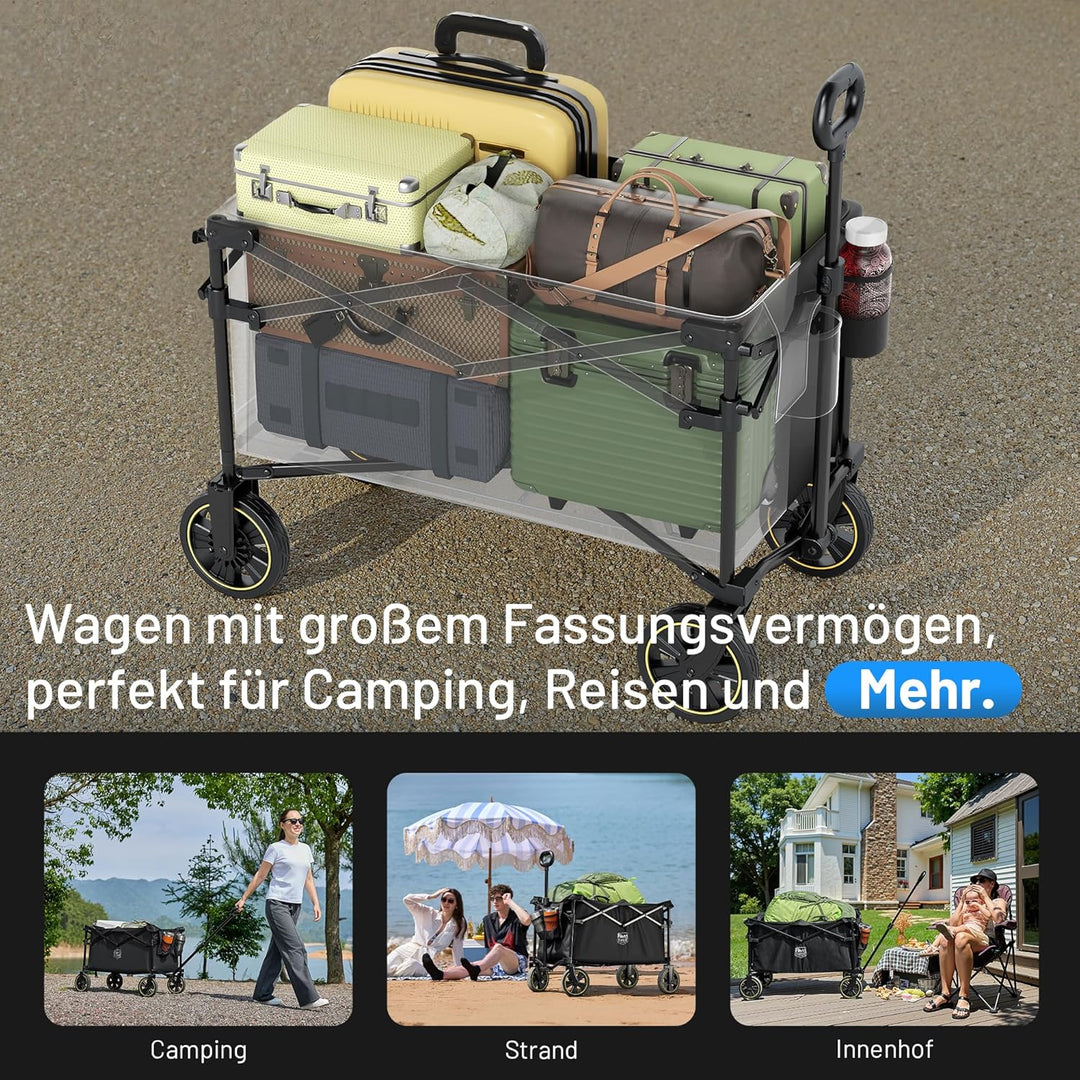TIMBER RIDGE Bollerwagen Faltbar 200L mit Getränkehalter Verstellbarem Griff, Handwagen Klappbar Tra