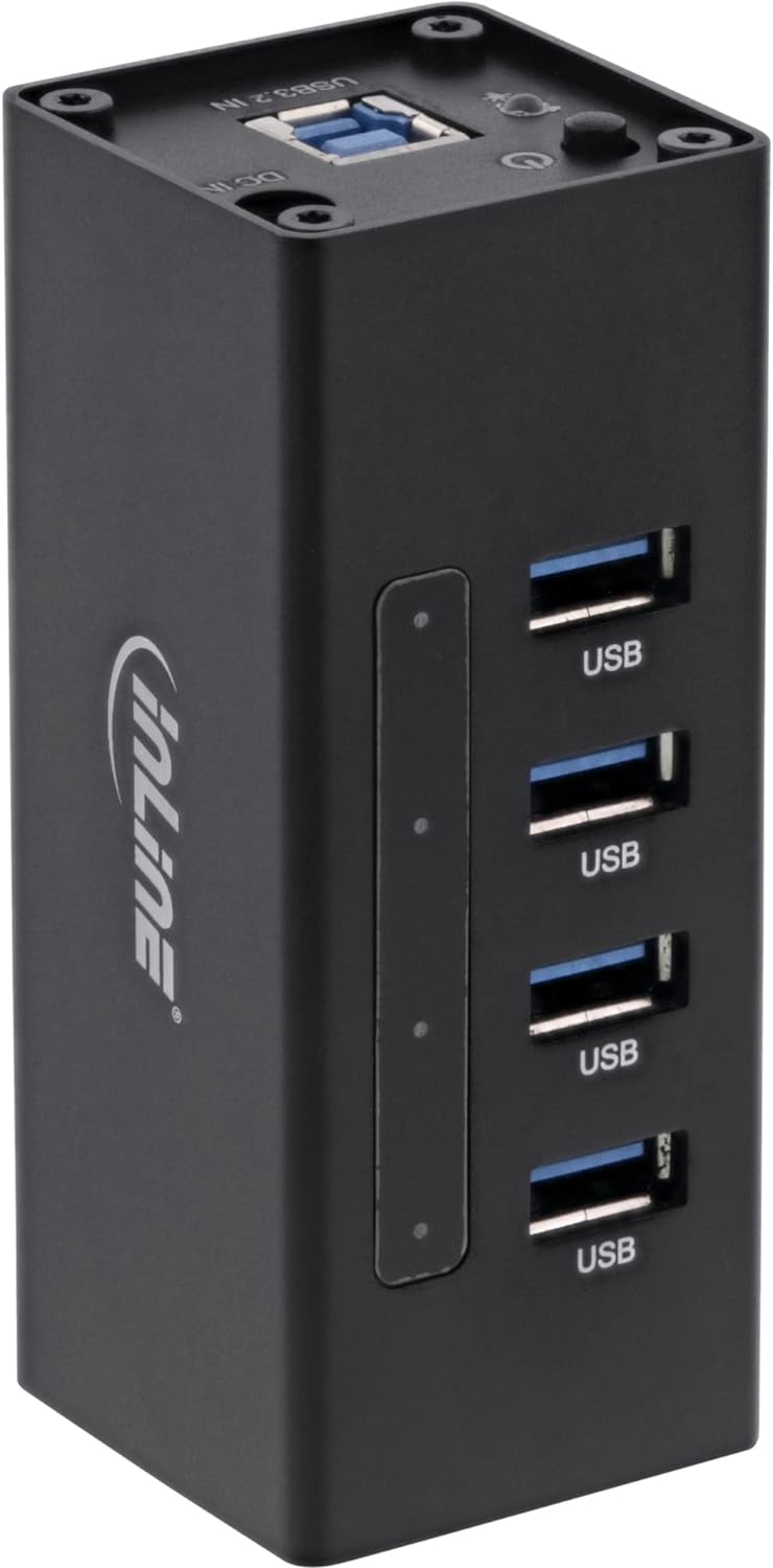 InLine 35395A USB 3.0 Hub, 4 Port, Aluminiumgehäuse, schwarz, mit 2,5A Netzteil