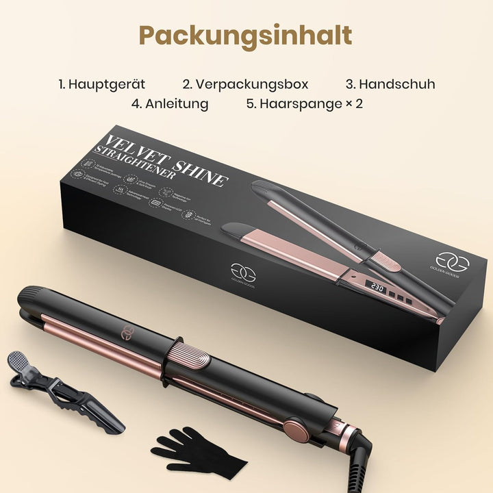 Glätteisen 2-in-1 Professioneller Haarglätter & Lockenstab Golden Goods – Titanplatten mit Keramikbe