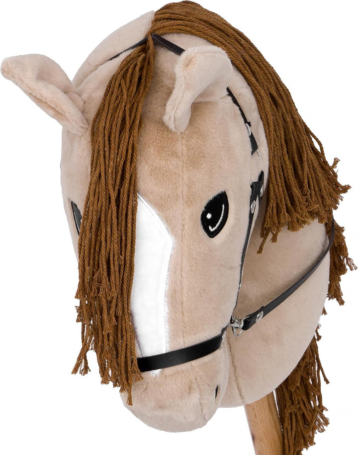Start Hobby Horse Steckenpferd aus Plüsch mit Holzstock – Realistisches Stockpferd mit Langer Mähne