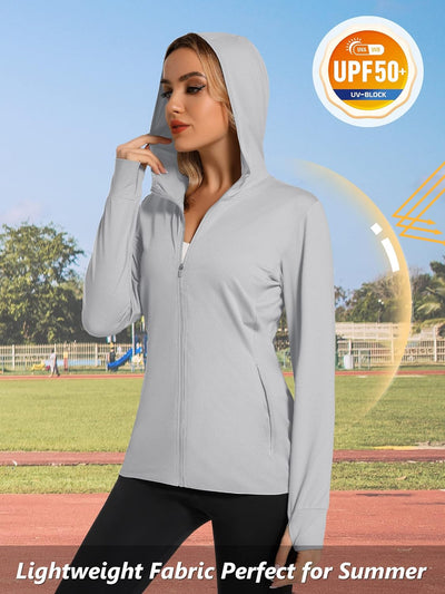 TACVASEN Damen UV Shirt Kapuze Jacke Langarm Laufshirt Schnelltrocknend Sportshirt Full Zip Sun Hood