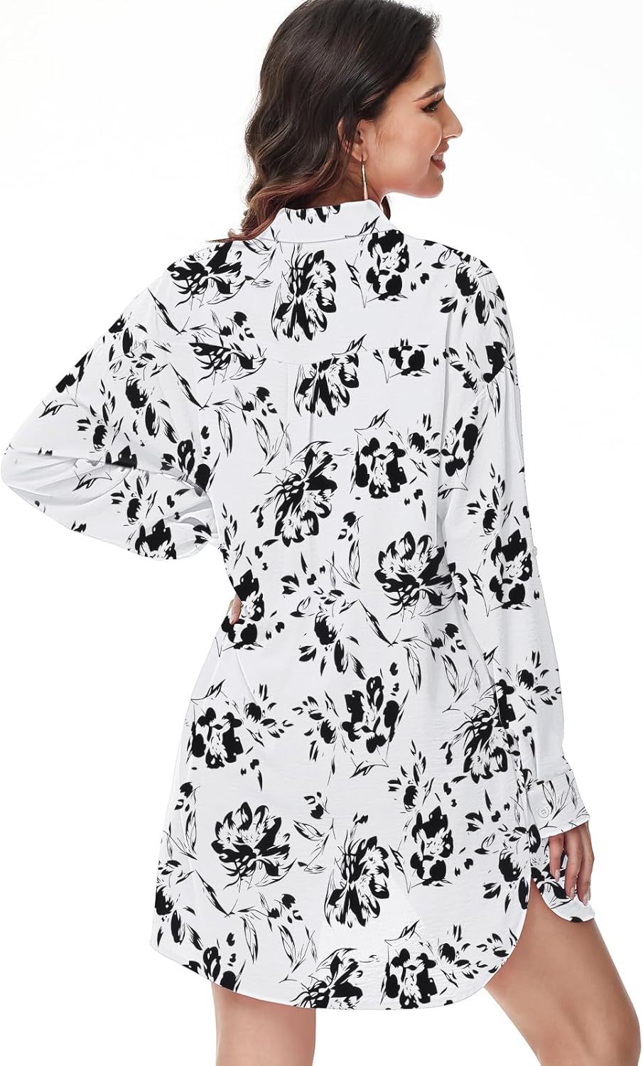 Damen Bluse V-Ausschnitt Hemdbluse Langarm Lässiges Hemd zum Knöpfen Langarmshirt Casual Oberteile A