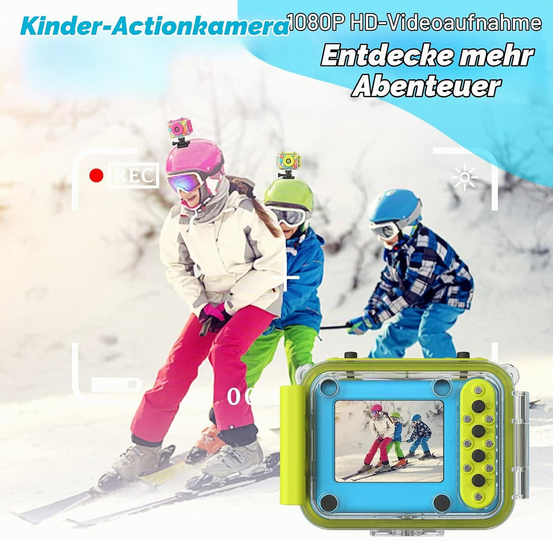 Ushining Kinderkamera wasserdichte Kamera für Kinder, 12 MP HD 1080P Digitalkamera Videokamera Selfi