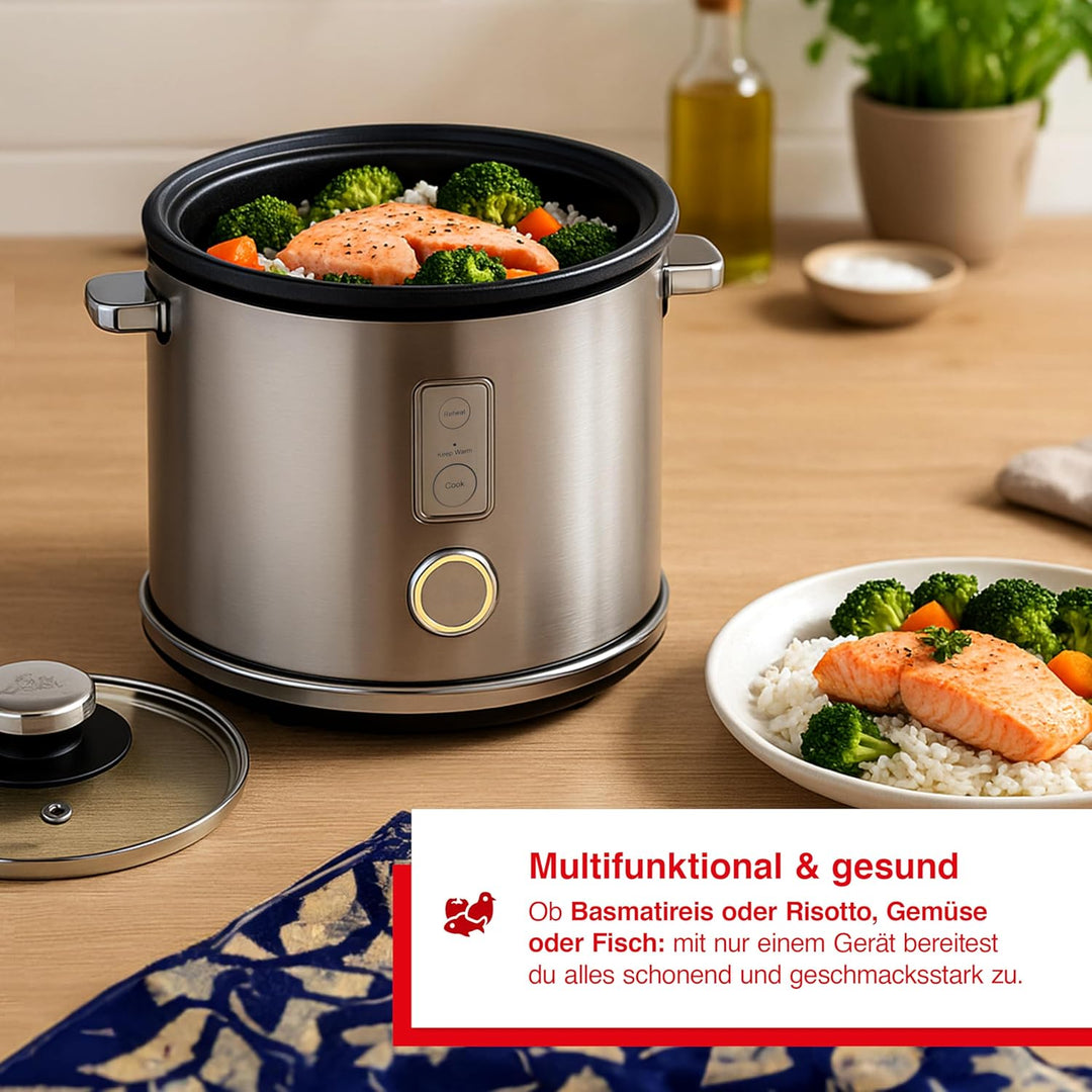 Solis Rice Cooker Multi – Reiskocher mit Dampfgarfunktion, PFAS-freiem Antihaft-Topf für bis zu 6 Ta