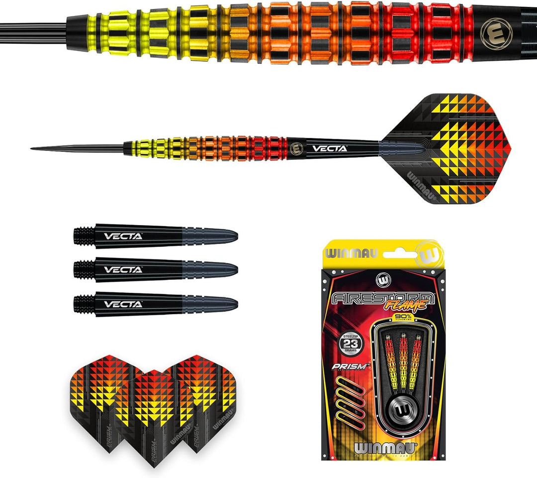 WINMAU Firestorm Flame Professionelles Wolfram-Dart-Set mit Flights und Schäften (Shafts) 23 g Konis