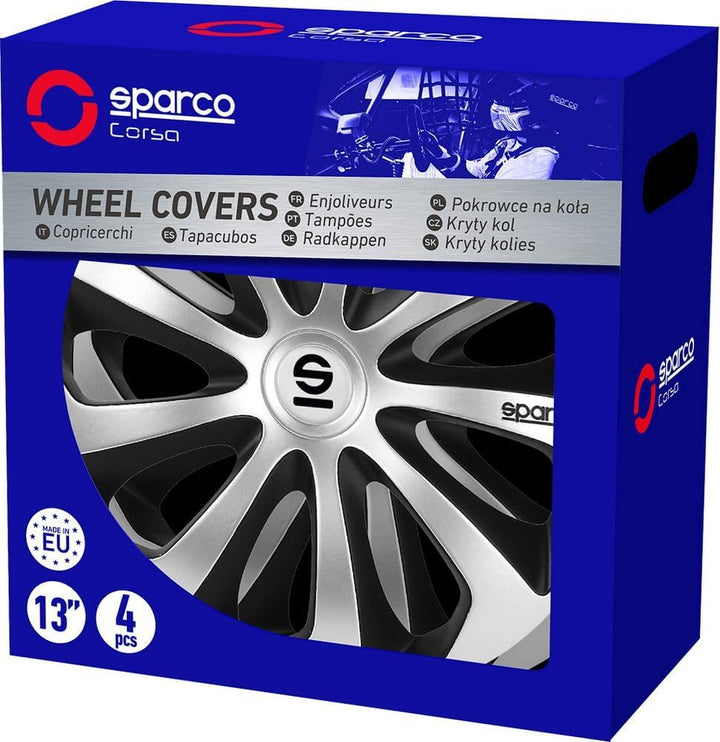 SPARCO SPC1373SVBK Sicilia Wheel Covers, Silver/Black, Set of 4, 13 zoll" SICILIA 13 zoll SCHWARZ/SI