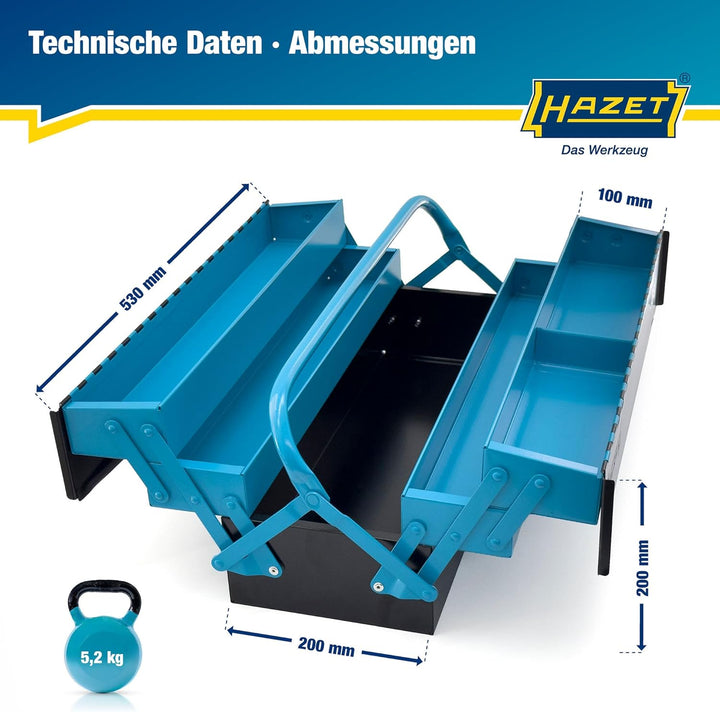 HAZET Metall Werkzeugkasten 190L | leer | mit geräumigen Bodenfach und 4 ausklappbaren Seitenfächern