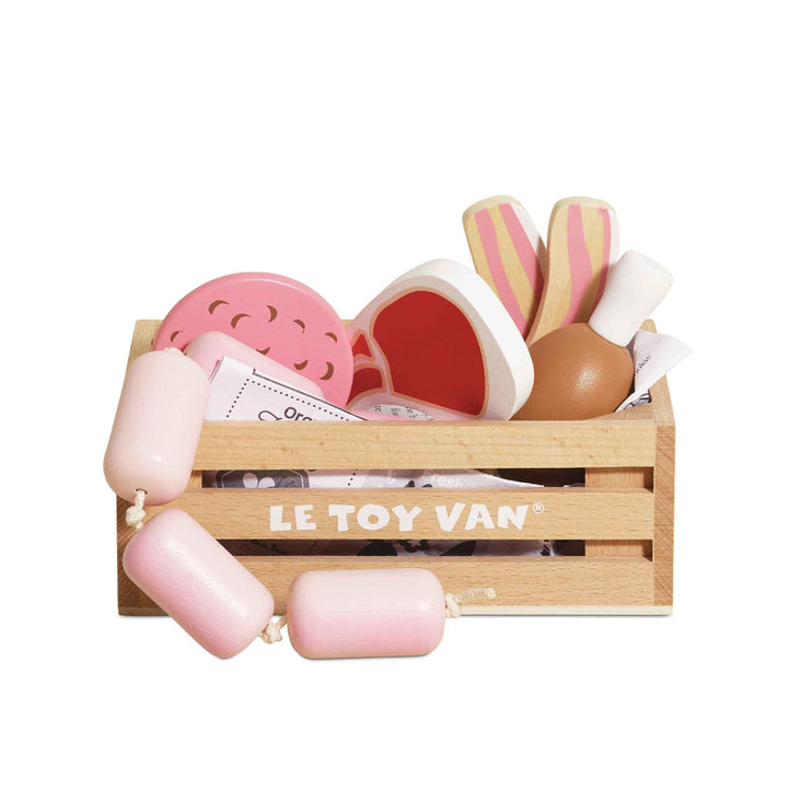 Le Toy Van – Honeybee Market Fleisch-Kiste aus Holz | Supermarkt-Rollenspiel Lebensmittelladen, TV18