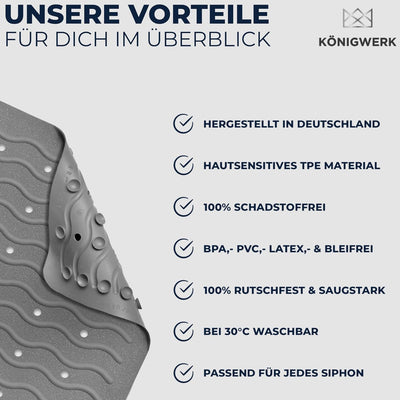 Königwerk Badewannenmatte rutschfest - 100% BPA frei [80x38cm] | Ohne PVC | Für puren Badespass | Ba