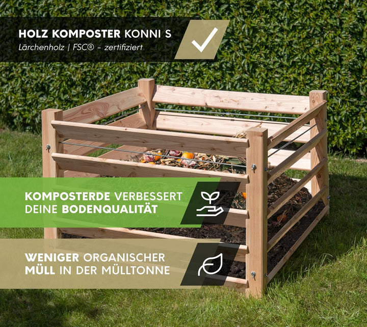 Westmann Holz Komposter Konni S | Lärchenholz FSC-Zertifiziert | Robustes & wartungsarmes Holz | Nat