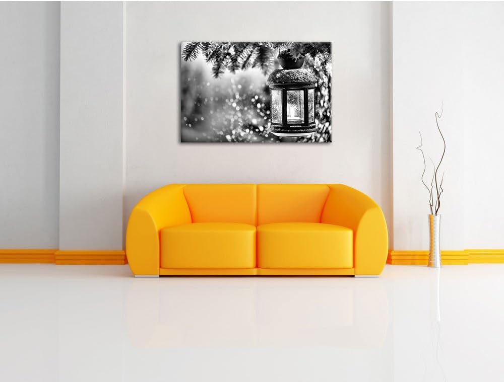Pixxprint Laterne im Winter als Leinwandbild/Grösse: 100x70 / Wandbild/Kunstdruck/fertig bespannt, 1