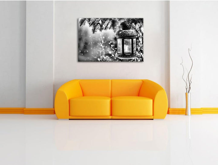 Pixxprint Laterne im Winter als Leinwandbild/Grösse: 100x70 / Wandbild/Kunstdruck/fertig bespannt, 1