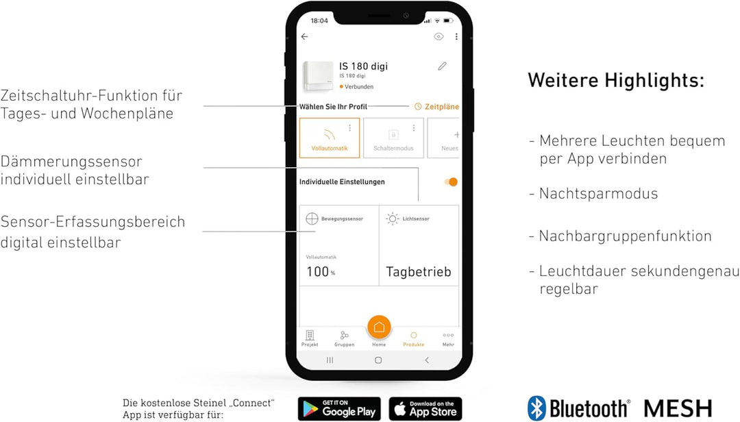 Steinel Bewegungsmelder IS 180 Digi Weiss, 180° Erfassung, 8 m Reichweite, smarte Bluetooth Mesh Ver