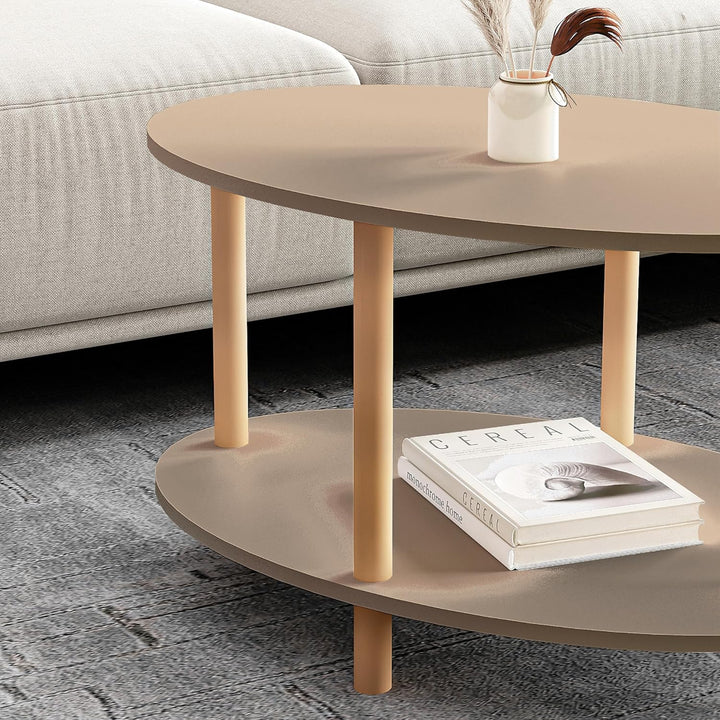[en.casa] Couchtisch Højreby Sofatisch mit 1 Ablage oval Wohnzimmer 70 x 44 x 43 cm Beine aus Buchen