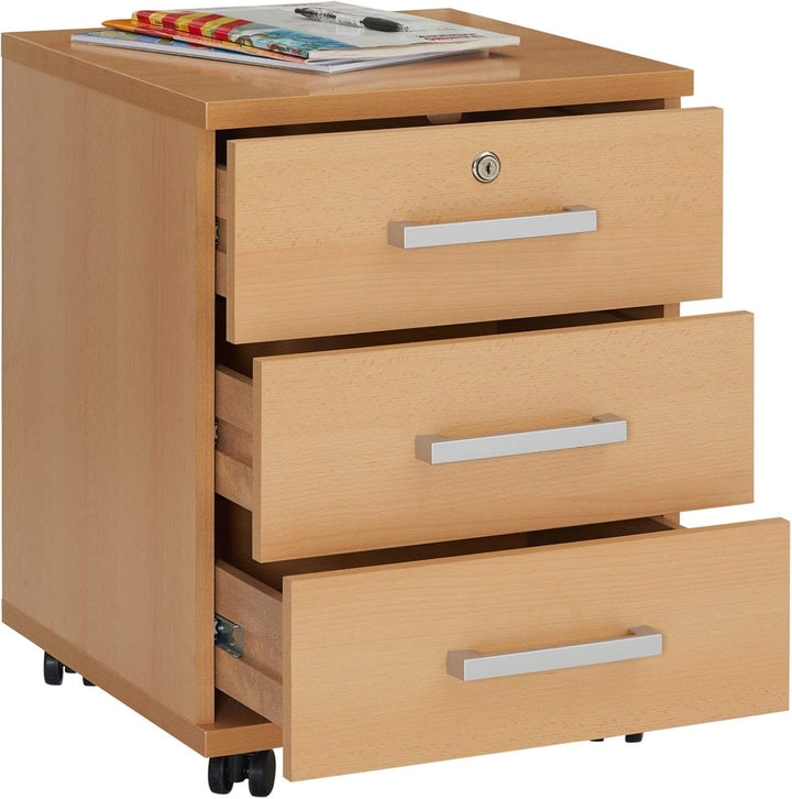 CARO-Möbel Rollcontainer Bürocontainer Büroschrank Vancouver, in buchefarben, abschliessbar mit 3 Sc