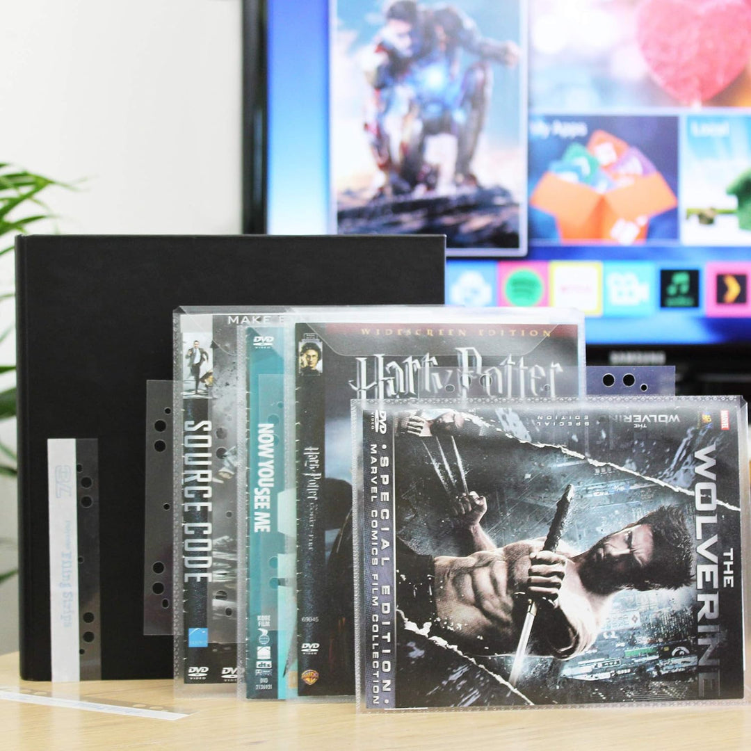 3L DVD Aufbewahrung - Kombipack mit 50 doppelte DVD Hüllen & 2 DVD Ordner & 50 Strips - Praktische A