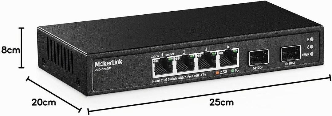 MokerLink 4 Port 2.5G Ethernet Switch mit 2 Port 10G SFP+ Slot, 4 x 2.5G Base-T Ports kompatibel mit