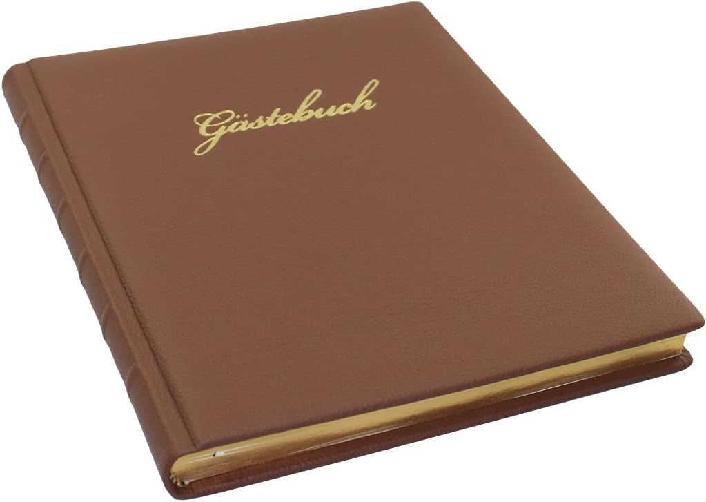 Gästebuch braunes genarbtes Leder mit Goldschnittblock und Prägung"Gästebuch"