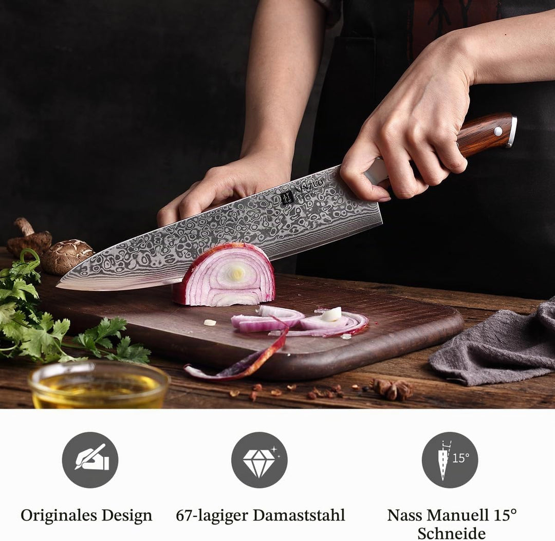 XINZUO Damaststahl Kochmesser 25.5cm, Handgeschmiedet scharf Küchenmesser 67 Schichten Damaststahl p