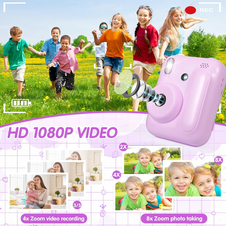 Sofortbildkamera Kinder, 2.4 Zoll Bildschirm Kinderkamera Sofortbildkamera mit 32GB Karte & 5 Rollen