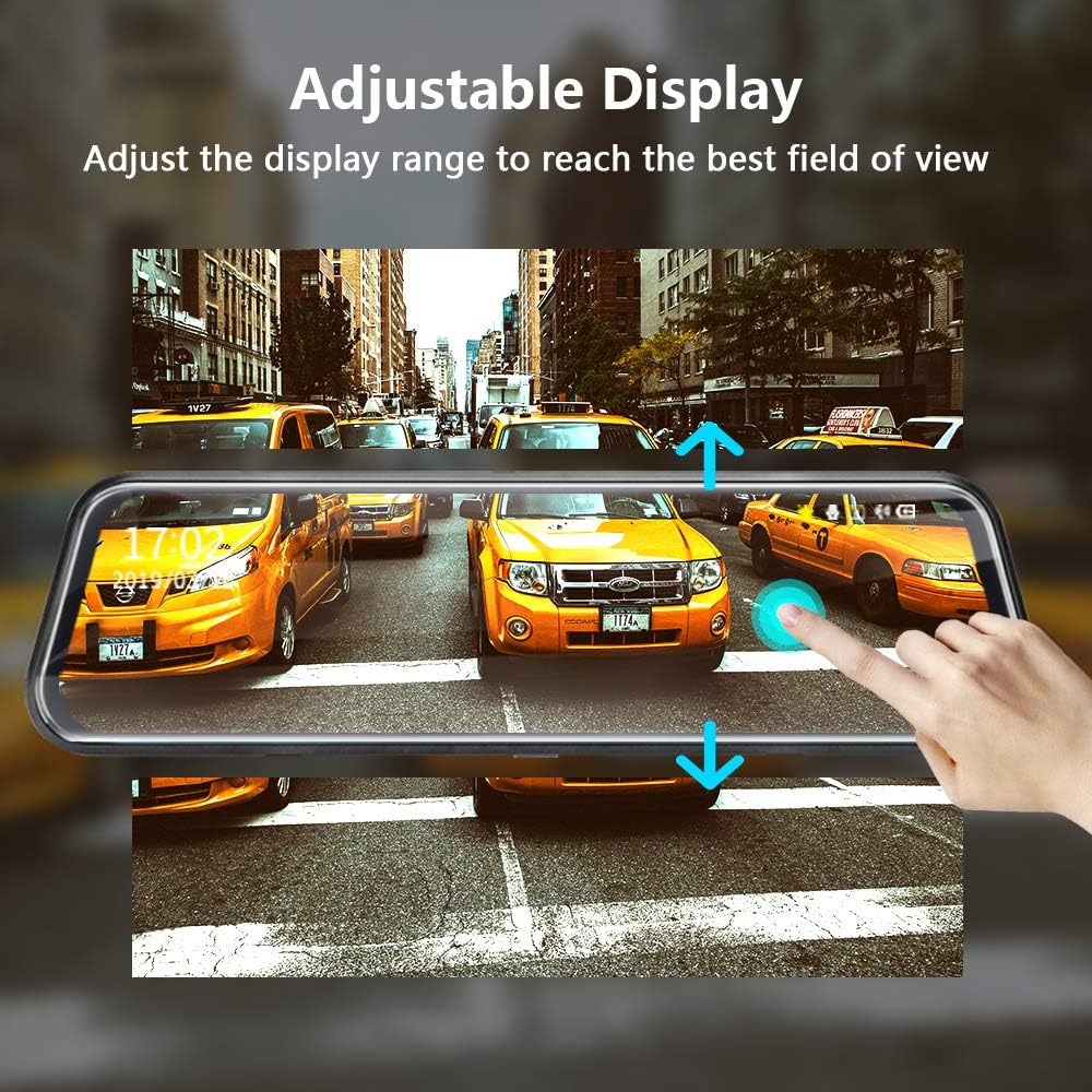 Jansite Spiegel Dashcam 10'' Touch Screen Full HD 1080P, Autokamera Rückfahrkamera mit 10 Meter Kabe