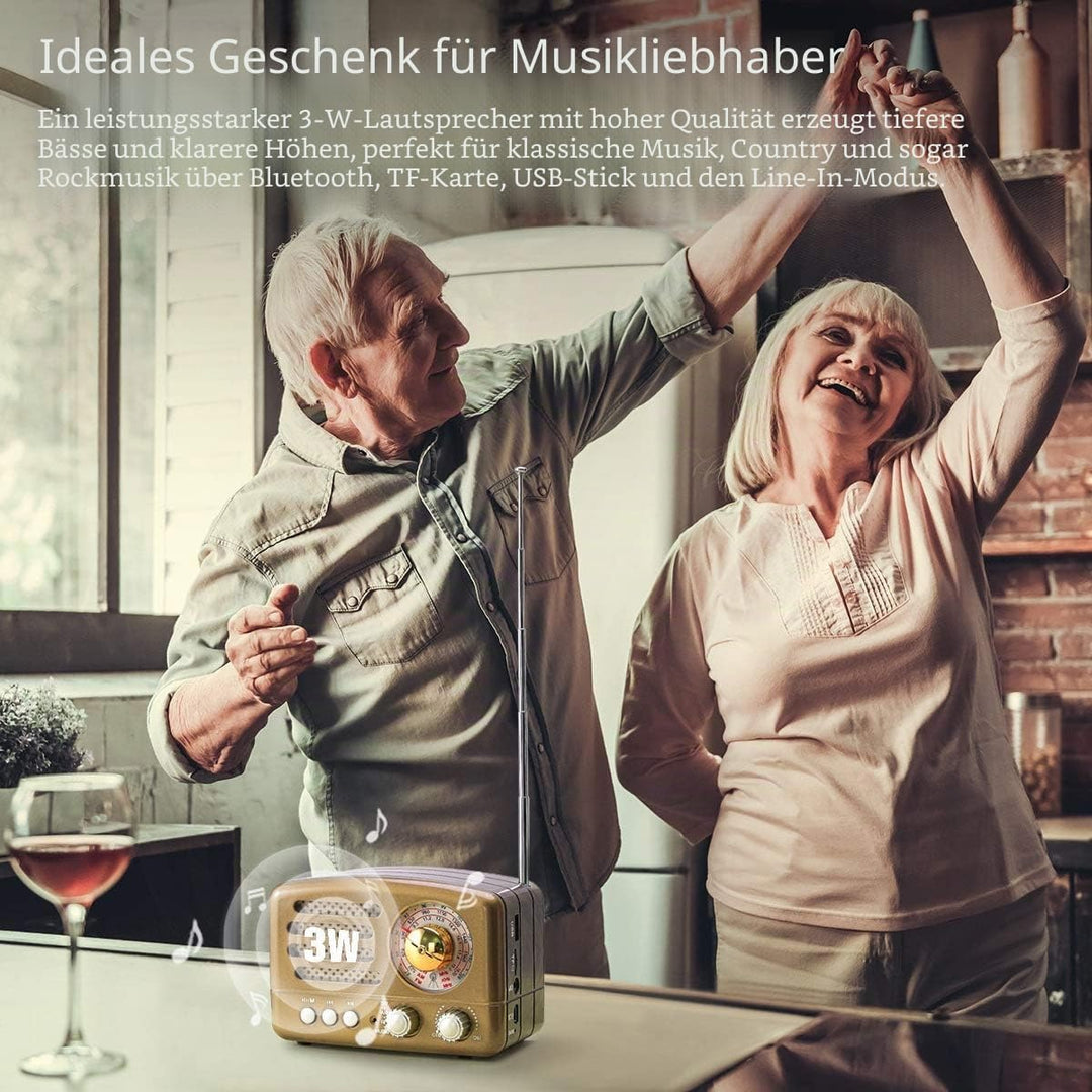 PRUNUS J-160 AM/FM/SW Retro Radio mit Bluetooth, Nostalgie Radio Klein mit 1800mAh Wiederaufladbare